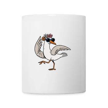 Comic Seagull Bird Flower Sunglasses Flower Wreath - Mug - white - Front