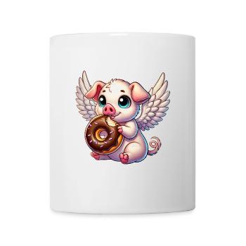 Ange Cochon avec des ailes de beignet Dessin animé mignon - Mug blanc - blanc - Devant
