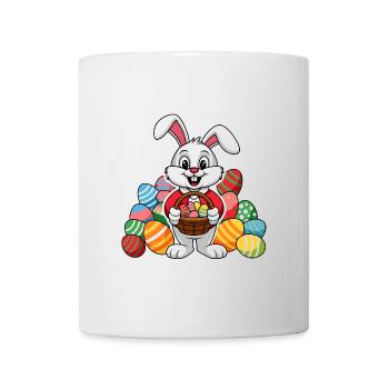Lapin de Pâques drôle avec beaucoup d’œufs de Pâques colorés - Mug blanc - blanc - Devant