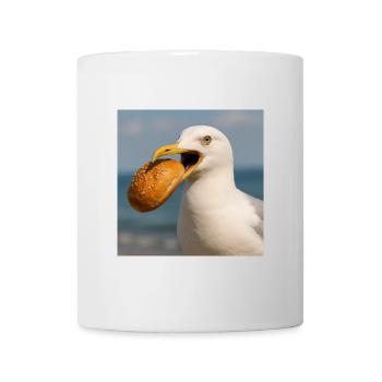 Seagull Bird with Bun in Beak North Sea Harbor - Mug - white - Front