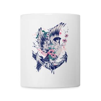 Ein Vogel mit Fischflosse Anker und Blüten - Tasse - Weiß - Vorne