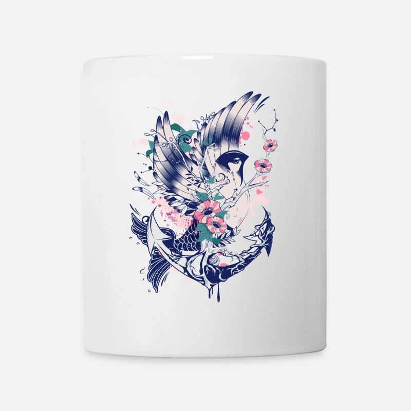 Ein Vogel mit Fischflosse Anker und Blüten - Tasse - Weiß