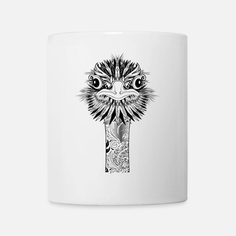 Vogel Strauß - kunstvoll verzierter Straußenkopf - Tasse - Weiß