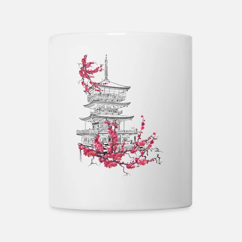 Pagode und Sakura - Tasse - Weiß