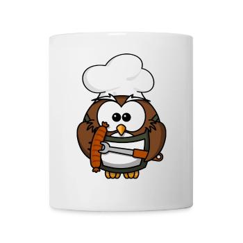 Chouette au style de bande dessinée alimentaire BBQ - Mug blanc - blanc - Devant