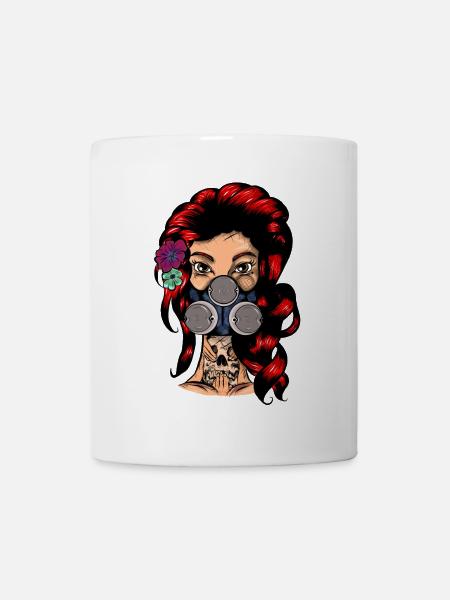 Red hairy woman with breathing mask - Mug - white