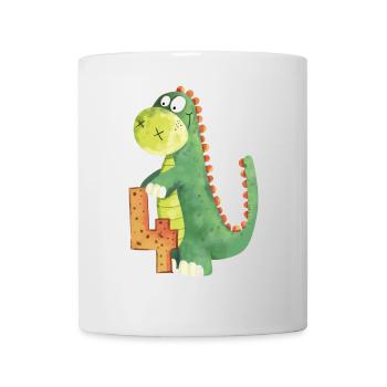Dino Mit Zahl 4 I Vierter Geburtstag Dinosaurier - Tasse - Weiß - Vorne