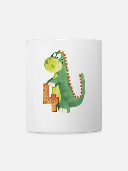Dino Mit Zahl 4 I Vierter Geburtstag Dinosaurier - Tasse - Weiß
