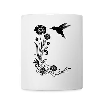Motif floral avec des fleurs et colibris. - Mug blanc - blanc - Devant