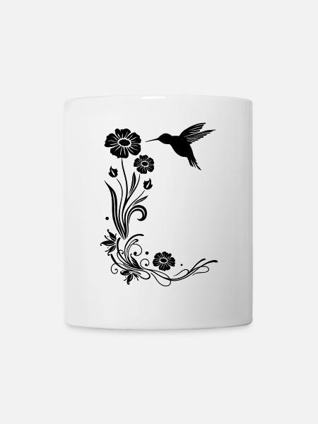 Motif floral avec des fleurs et colibris. - Mug blanc - blanc