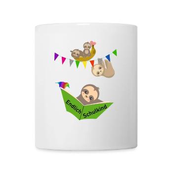 Endlich Schulkind Faultiere süß, Buch lesend - Tasse - Weiß - Vorne