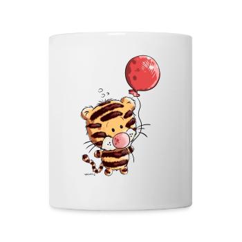 Niedlicher Tiger mit Ballon I Luftballon Tierkind  - Tasse - Weiß - Vorne