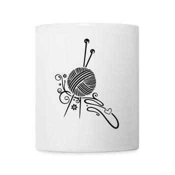 Knitting needles with wool and flowers. - Mug - white - Front