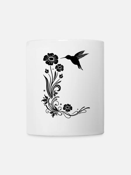 Motif floral avec des fleurs et colibris. - Mug blanc - blanc