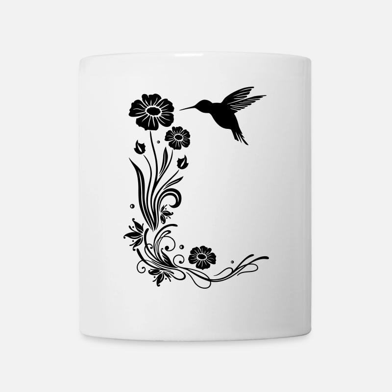 Kolibri mit Blumen und floraler Ranke - Tasse - Weiß