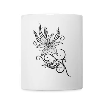 Lilies with filigree tribal ornament, floral. - Mug - white - Front
