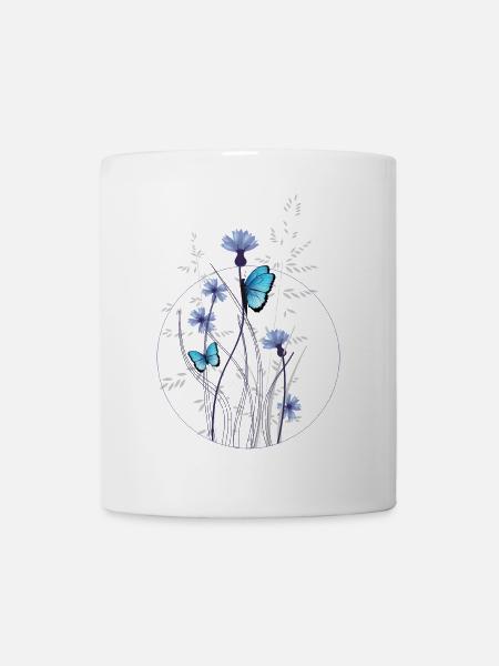 herbes délicates, bleuets et papillons - Mug blanc - blanc
