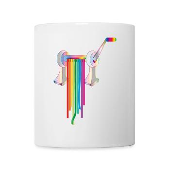 Nudelmaschine mit bunten Nudeln im Regenbogen Stil - Tasse - Weiß - Vorne
