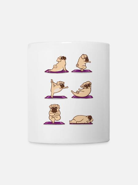 Mops Yoga - Hunde Gymnastik Fitness - Tasse - Weiß