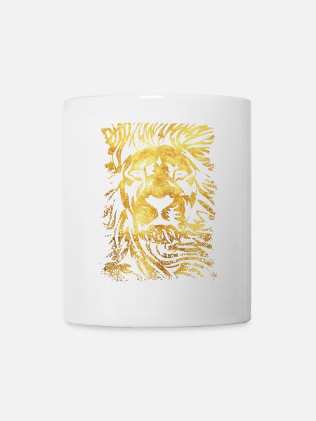 Lion - Gold - Lion's Head - Wild cat - Mug - white