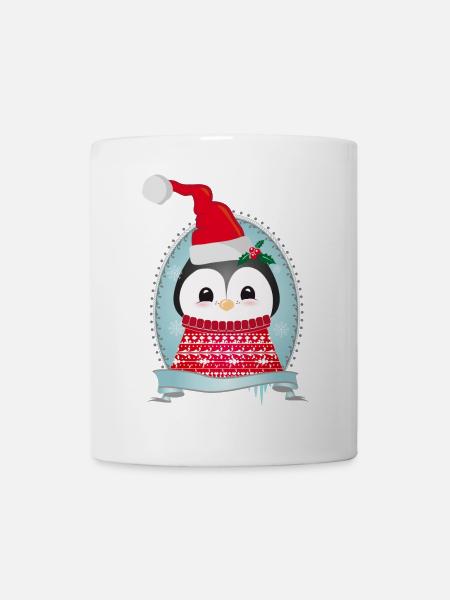 weihnachtlicher Pinguin mit Strickpullover & Mütze - Tasse - Weiß