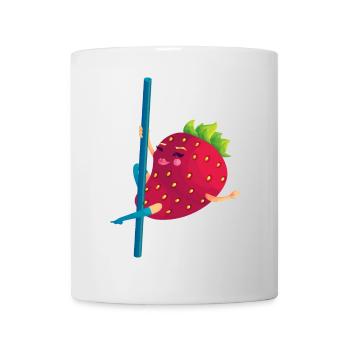 Tanzende Erdbeere Lustig Fun Cartoon Shirt - Tasse - Weiß - Vorne