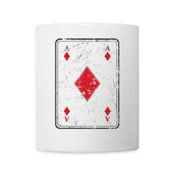 Poker und Skat Spielkarte Karoass im Used Look - Tasse - Weiß - Vorne