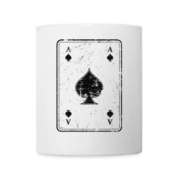 Poker und Skat Spielkarte Pikass im Used Look - Tasse - Weiß - Vorne