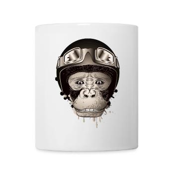 Schimpanse mit Retro Motorrad Helm und Brille - Tasse - Weiß - Vorne