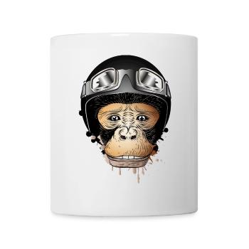 Affe mit Retro Motorrad Helm und Motorrad Brille - Tasse - Weiß - Vorne