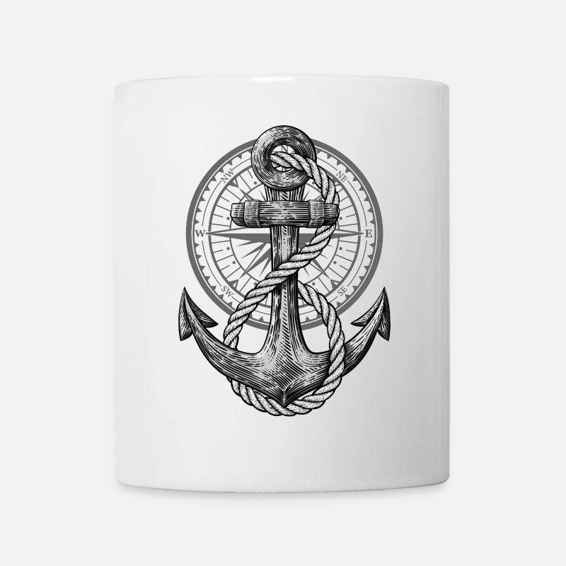 Anchor with compass, maritime design for skipper - Mug - white