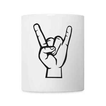 Hand mit Rock- Metal -Satan Symbol - Tasse - Weiß - Vorne