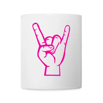 Hand mit Rock- Metal -Satan Symbol Pink - Tasse - Weiß - Vorne