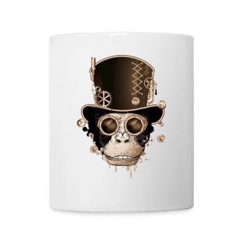 Singe steampunk avec un look de chapeau cylindre antique - Mug blanc - blanc - Devant
