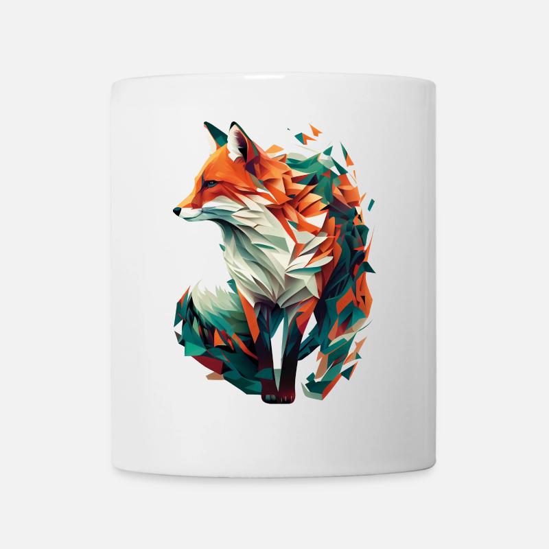 Fuchs Artwork Polygon Origami Orange Grün Edel - Tasse - Weiß