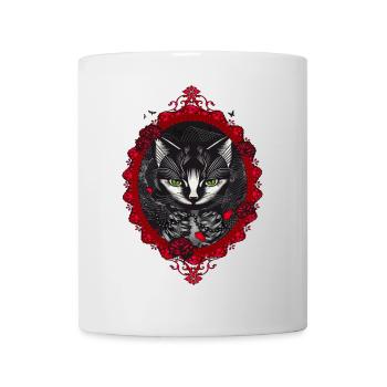 viktorianisches Katzen Porträt im blutroten Rahmen - Tasse - Weiß - Vorne