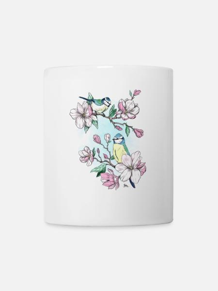 Blaumeisen und Magnolien - Tasse - Weiß