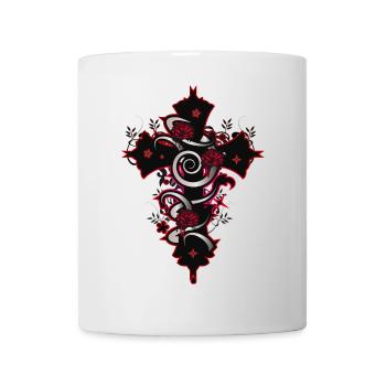 red black gothic cross with floral elements - Mug - white - Front