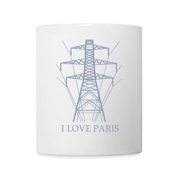 Ironisch Ich liebe Paris Eiffelturm als Strommast - Tasse - Weiß - Vorne