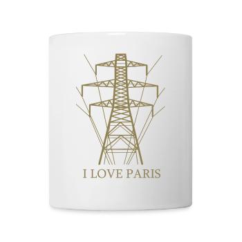 Ironisch Ich liebe Paris Eiffelturm als Strommast - Tasse - Weiß - Vorne