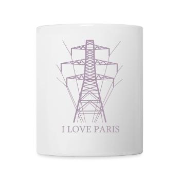 Ironisch Ich liebe Paris Eiffelturm als Strommast - Tasse - Weiß - Vorne