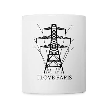 Ironisch Ich liebe Paris Eiffelturm als Strommast - Tasse - Weiß - Vorne