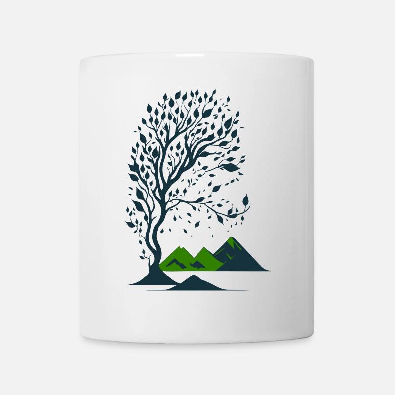 Baum und Berge minimalistisch - Tasse - Weiß