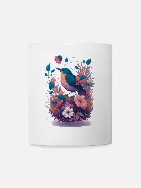 Vogel im Blumenbouquet - Tasse - Weiß