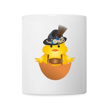 Küken mit Trachtenhut und Lederhose in Eierschale - Tasse - Weiß - Vorne