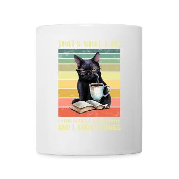 Black cat with coffee and book - Mug - white - Front