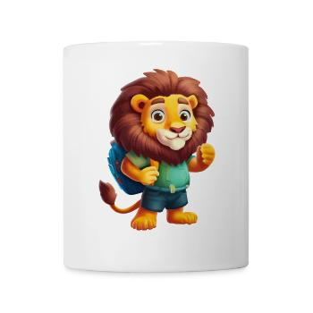 Adventurous Lion Backpacker Illustration - Mug - white - Front