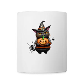 Halloween-Katze und Kürbis - Tasse - Weiß - Vorne