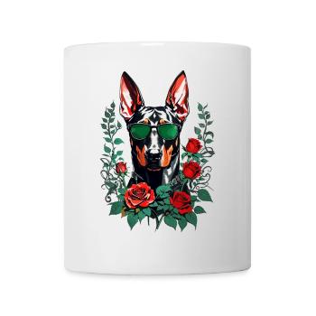 Dobermann mit Rosen - Tasse - Weiß - Vorne