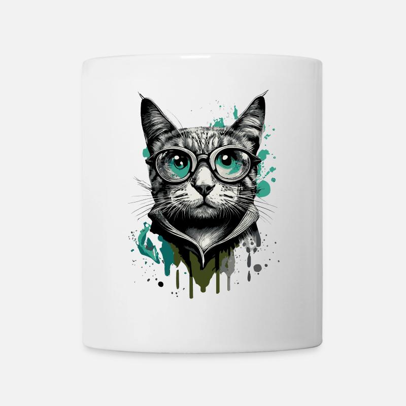 Katze mit Brille - Nerd Katze - Katzengesicht - Tasse - Weiß